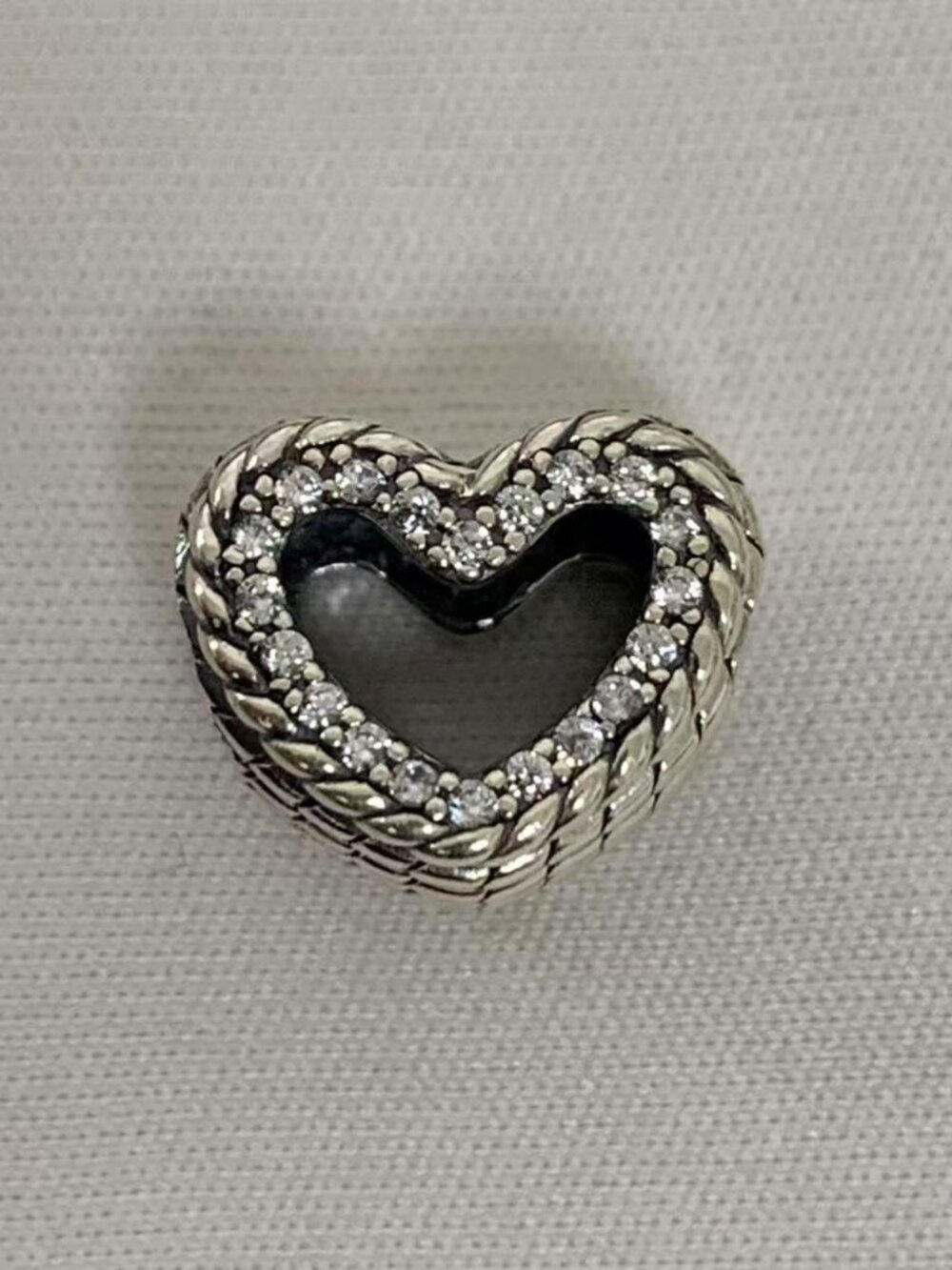 Pandora Snake Chain Pattern Open Heart Charm, S925 Silver Jewelry